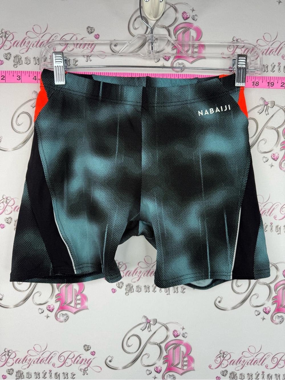 Nabaiji shorts Aqua Resist Swimwear Bottoms in Teal and Black with Orange Accent